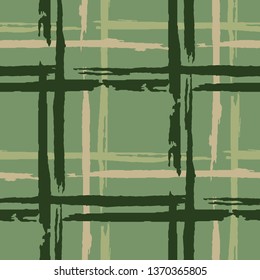 Plaid. Seamless Background with Stripes. Abstract Texture with Horizontal and Vertical Brush Strokes. Scribbled Grunge Motif for Dress, Curtain, Tablecloth. Irish Ornament. Vector Texture.