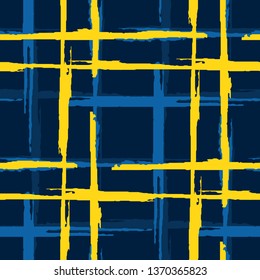 Plaid. Seamless Background with Stripes. Abstract Texture with Horizontal and Vertical Brush Strokes. Scribbled Grunge Motif for Wallpaper, Cotton, Textile. Irish Ornament. Vector Texture.