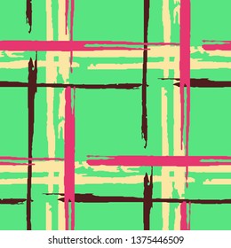Plaid. Seamless Background with Stripes. Abstract Texture with Horizontal and Vertical Brush Strokes. Scribbled Grunge Rapport for Print, Fabric, Textile.  Scottish Motiff. Vector Texture.