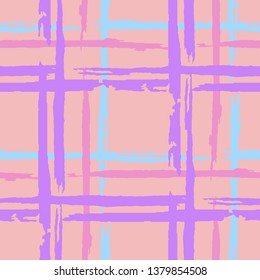 Plaid. Seamless Background with Stripes. Abstract Texture with Horizontal and Vertical Brush Strokes. Scribbled Grunge Pattern for Cotton, Print, Textile. Irish Ornament. Vector Texture.