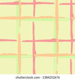 Plaid. Seamless Background with Stripes. Abstract Texture with Horizontal and Vertical Brush Strokes. Scribbled Grunge Pattern for Chintz, Linen, Paper. Irish Ornament. Vector Texture.