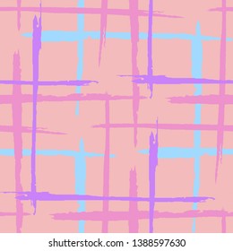Plaid. Seamless Background with Stripes. Abstract Texture with Horizontal and Vertical Dry Brush Strokes. Scribbled Grunge Motif for Dress, Paper, Tablecloth. Scottish Motiff. Vector Texture.