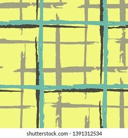 Plaid. Seamless Background with Stripes. Abstract Texture with Horizontal and Vertical Brush Strokes. Scribbled Grunge Motif for Wallpaper, Print, Cotton. Irish Ornament. Vector Texture.