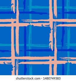 Plaid. Seamless Background with Stripes. Abstract Texture with Horizontal and Vertical Brush Strokes. Scribbled Grunge Rapport for Dress, Curtain, Tablecloth. Scottish Ornament. Vector Texture.