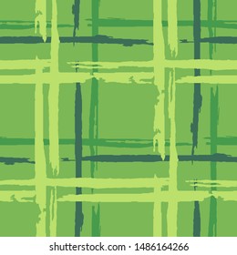 Plaid. Seamless Background with Stripes. Abstract Texture with Horizontal and Vertical Dry Brush Strokes. Scribbled Grunge Motif for Print, Fabric, Textile. Scottish Ornament. Vector Texture.