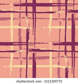 Plaid. Seamless Background with Stripes. Abstract Texture with Horizontal and Vertical Dry Brush Strokes. Scribbled Grunge Pattern for Wallpaper, Fabric, Textile. Irish Ornament. Vector Texture.