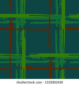 Plaid. Seamless Background with Stripes. Abstract Texture with Horizontal and Vertical Dry Brush Strokes. Scribbled Grunge Rapport for Dress, Paper, Tablecloth. Scottish Motiff. Vector Texture.