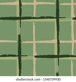 Plaid. Seamless Background with Stripes. Abstract Texture with Horizontal and Vertical Brush Strokes. Scribbled Grunge Rapport for Dress, Curtain, Tablecloth. Scottish Ornament. Vector Texture.