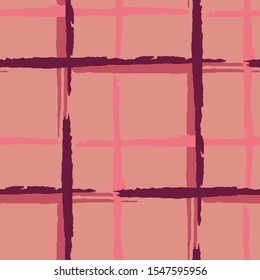 Plaid. Seamless Background with Stripes. Abstract Texture with Horizontal and Vertical Dry Brush Strokes. Scribbled Grunge Motif for Cotton, Calico, Textile. Irish Ornament. Vector Texture.
