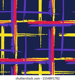 Plaid. Seamless Background with Stripes. Abstract Texture with Horizontal and Vertical Brush Strokes. Scribbled Grunge Rapport for Dress, Curtain, Tablecloth. Scottich Ornament. Vector Texture.