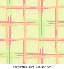 Plaid. Seamless Background with Stripes. Abstract Texture with Horizontal and Vertical Dry Brush Strokes. Scribbled Grunge Rapport for Dress, Curtain, Tablecloth. Scottish Ornament. Vector Texture.