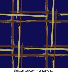 Plaid. Seamless Background with Stripes. Abstract Texture with Horizontal and Vertical Brush Strokes. Scribbled Grunge Motif for Cotton, Print, Textile. Irish Ornament. Vector Texture.