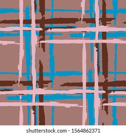 Plaid. Seamless Background with Stripes. Abstract Texture with Horizontal and Vertical Dry Brush Strokes. Scribbled Grunge Rapport for Wallpaper, Fabric, Textile. Scottish Ornament. Vector Texture.