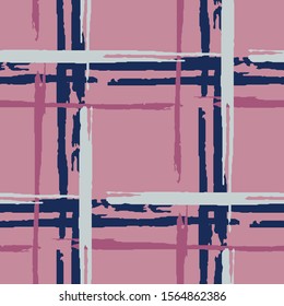 Plaid. Seamless Background with Stripes. Abstract Texture with Horizontal and Vertical Brush Strokes. Scribbled Grunge Pattern for Print, Fabric, Textile. Irish Ornament. Vector Texture.