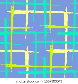 Plaid. Seamless Background with Stripes. Abstract Texture with Horizontal and Vertical Brush Strokes. Scribbled Grunge Motif for Wallpaper, Cotton, Textile. Scottich Ornament. Vector Texture.
