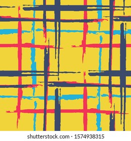Plaid. Seamless Background with Stripes. Abstract Texture with Horizontal and Vertical Brush Strokes. Scribbled Grunge Pattern for Chintz, Linen, Paper. Irish Ornament. Vector Texture.