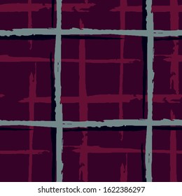 Plaid. Seamless Background with Stripes. Abstract Texture with Horizontal and Vertical Brush Strokes. Scribbled Grunge Pattern for Wallpaper, Print, Textile. Irish Ornament. Vector Texture.