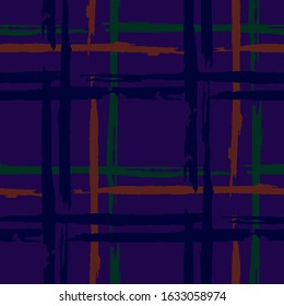 Plaid. Seamless Background with Stripes. Abstract Texture with Horizontal and Vertical Brush Strokes. Scribbled Grunge Motif for Dress, Curtain, Tablecloth. Scottish Motiff. Vector Texture.