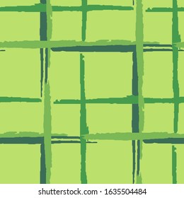 Plaid. Seamless Background with Stripes. Abstract Texture with Horizontal and Vertical Dry Brush Strokes. Scribbled Grunge Pattern for Chintz, Curtain, Paper. Irish Ornament. Vector Texture.