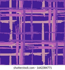 Plaid. Seamless Background with Stripes. Abstract Texture with Horizontal and Vertical Dry Brush Strokes. Scribbled Grunge Pattern for Linen, Paper, Tablecloth. Irish Ornament. Vector Texture.