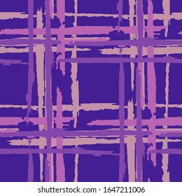 Plaid. Seamless Background with Stripes. Abstract Texture with Horizontal and Vertical Brush Strokes. Scribbled Grunge Motif for Wallpaper, Fabric, Textile. Scottish Motiff. Vector Texture.