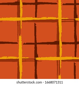 Plaid. Seamless Background with Stripes. Abstract Texture with Horizontal and Vertical Brush Strokes. Scribbled Grunge Pattern for Cotton, Print, Calico. Scottish Ornament. Vector Texture.