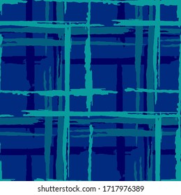 Plaid. Seamless Background with Stripes. Abstract Texture with Horizontal and Vertical Brush Strokes. Scribbled Grunge Motif for Dress, Curtain, Tablecloth. Scottish Ornament. Vector Texture.