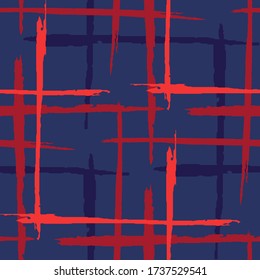 Plaid. Seamless Background with Stripes. Abstract Texture with Horizontal and Vertical Brush Strokes. Scribbled Grunge Motif for Wallpaper, Print, Cotton. Irish Ornament. Vector Texture.