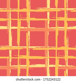 Plaid. Seamless Background with Stripes. Abstract Texture with Horizontal and Vertical Brush Strokes. Scribbled Grunge Rapport for Cotton, Print, Textile. Irish Ornament. Vector Texture.