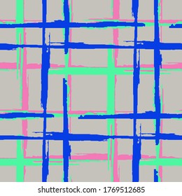 Plaid. Seamless Background with Stripes. Abstract Texture with Horizontal and Vertical Brush Strokes. Scribbled Grunge Pattern for Print, Fabric, Cloth. Scottish Motiff. Vector Texture.