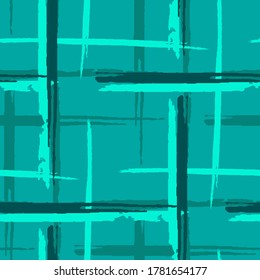 Tapado. Fondo sin soldadura con franjas. Textura abstracta con pinceles horizontales y verticales secos. Moto de Grunge con grillos para Chintz, Cortina, Papel. Ornamento escocés. Textura vectorial.