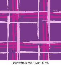 Plaid. Seamless Background with Stripes. Abstract Texture with Horizontal and Vertical Dry Brush Strokes. Scribbled Grunge Motif for Cotton, Print, Textile. Scottish Ornament. Vector Texture.
