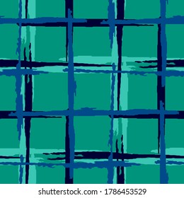 Plaid. Seamless Background with Stripes. Abstract Texture with Horizontal and Vertical Dry Brush Strokes. Scribbled Grunge Motif for Dress, Curtain, Paper. Irish Ornament. Vector Texture.