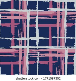 Plaid. Seamless Background with Stripes. Abstract Texture with Horizontal and Vertical Brush Strokes. Scribbled Grunge Rapport for Linen, Paper, Tablecloth. Scottish Ornament. Vector Texture.