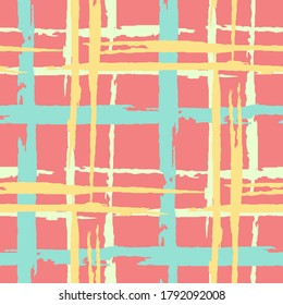 Plaid. Seamless Background with Stripes. Abstract Texture with Horizontal and Vertical Dry Brush Strokes. Scribbled Grunge Motif for Cotton, Print, Textile. Scottish Motiff. Vector Texture.