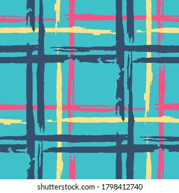 Plaid. Seamless Background with Stripes. Abstract Texture with Horizontal and Vertical Dry Brush Strokes. Scribbled Grunge Rapport for Print, Fabric, Textile. Scottish Ornament. Vector Texture.