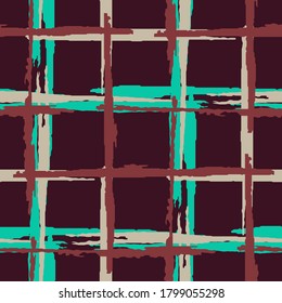 Plaid. Seamless Background with Stripes. Abstract Texture with Horizontal and Vertical Brush Strokes. Scribbled Grunge Pattern for Print, Fabric, Textile. Scottish Motiff. Vector Texture.