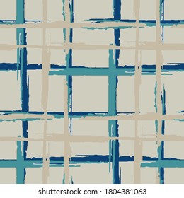 Tapado. Fondo sin soldadura con franjas. Textura abstracta con pinceles horizontales y verticales secos. Grunge con grillos para vestido, cortina, papel. Ornamento escocés. Textura vectorial.