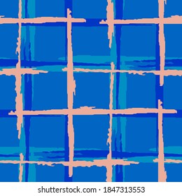 Plaid. Seamless Background with Stripes. Abstract Texture with Horizontal and Vertical Dry Brush Strokes. Scribbled Grunge Motif for Print, Fabric, Textile. Irish Ornament. Vector Texture.