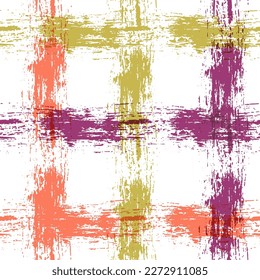 Plaid. Seamless Background with Stripes. Abstract Texture with Horizontal and Vertical Brush Strokes. Scribbled Grunge Pattern for Wallpaper, Fabric, Textile. Scottish Motiff. Vector Texture.