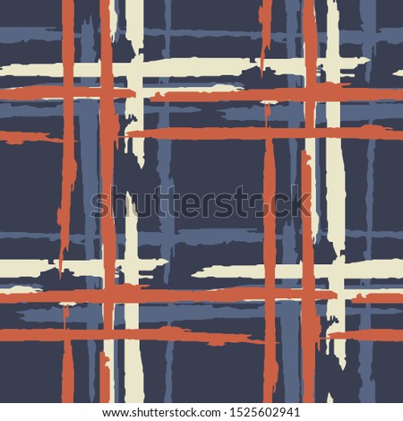 Plaid. Seamless Background with Stripes. Abstract Texture with Horizontal and Vertical Brush Strokes. Scribbled Grunge Rapport for Chintz, Linen, Paper. Scottish Ornament. Vector Texture.