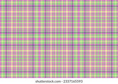 Plaid seamless background of texture pattern check with a textile tartan fabric vector in green and magenta colors.