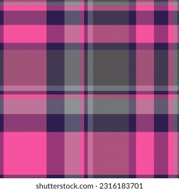 Plaid seamless background of vector texture check with a textile pattern fabric tartan in pink and grey colors.