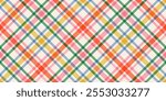 Plaid seamless checkered pattern with intersecting lines in vibrant retro style. Perfect for fabric, wrapping paper, and backgrounds. Birthday, New Year, Christmas or any celebrations backdrop.