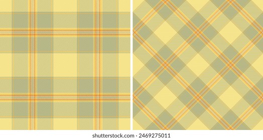 Plaid seamless fabric of background check vector with a texture pattern tartan textile set in warm colors.
