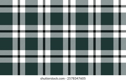 Plaid, seamless in green, white and black tones, unique combination, suitable for designing clothes, skirts and pants. With a striking and modern pattern, vector illustration.