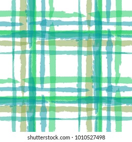 Plaid. Seamless Grunge Background with Hand Painted Crossing Lines for Wallpaper, Linen, Sportswear. Rustic Check Texture. Vector Seamless Plaid Texture.