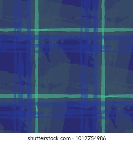 Plaid. Seamless Grunge Background with Hand Painted Crossing Stripes for Swimwear, Fabric, Textile. Rustic Check Texture. Vector Seamless Kilt Texture. Scottish 
Ornament