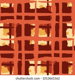 Plaid. Seamless Grunge Background with Hand Painted Crossing Brush Strokes for Print, Upholstery, Cloth. Rustic Check Texture. Vector Seamless Tartan. Scottish 
Ornament