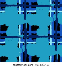 Plaid. Seamless Grunge Background with Hand Painted Crossing Lines for Wallpaper, Linen, Sportswear. Rustic Check Texture. Vector Seamless Plaid Texture.
